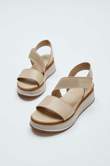  Tamer Tanca Kadın Hakiki Deri Bej Topuklu Sandalet