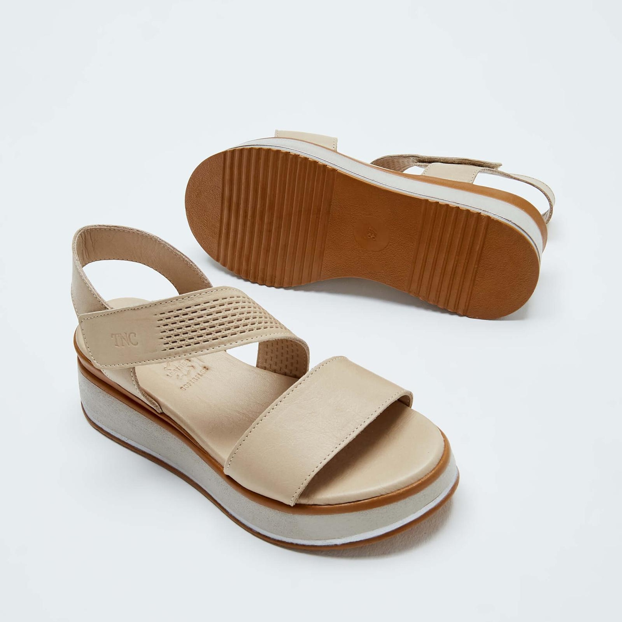 Tamer Tanca Kadın Hakiki Deri Bej Topuklu Sandalet