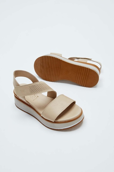  Tamer Tanca Kadın Hakiki Deri Bej Topuklu Sandalet