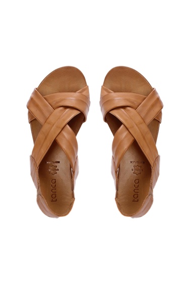  Tamer Tanca Kadın Hakiki Deri Taba Düz Sandalet