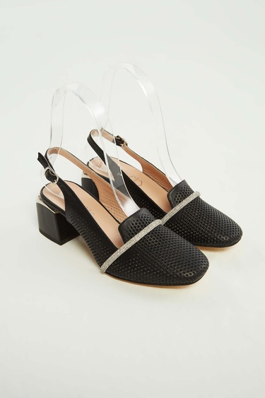  Tamer Tanca Kadın Hakiki Deri Siyah Deri Topuklu Sandalet