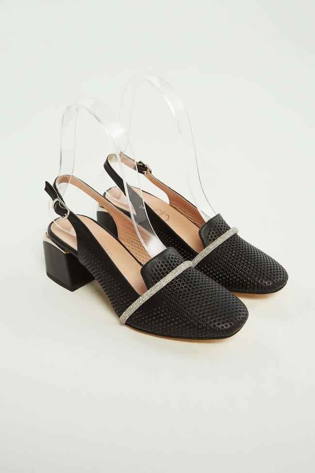  Tamer Tanca Kadın Hakiki Deri Siyah Deri Topuklu Sandalet