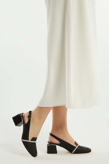  Tamer Tanca Kadın Hakiki Deri Siyah Deri Topuklu Sandalet