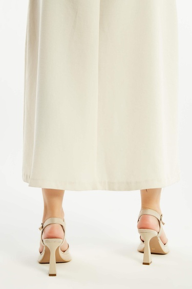  Tamer Tanca Kadın Hakiki Deri Bej Topuklu Sandalet