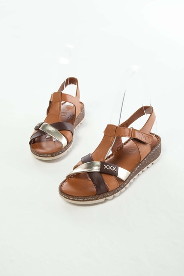  Tamer Tanca Kadın Hakiki Deri Taba Düz Sandalet