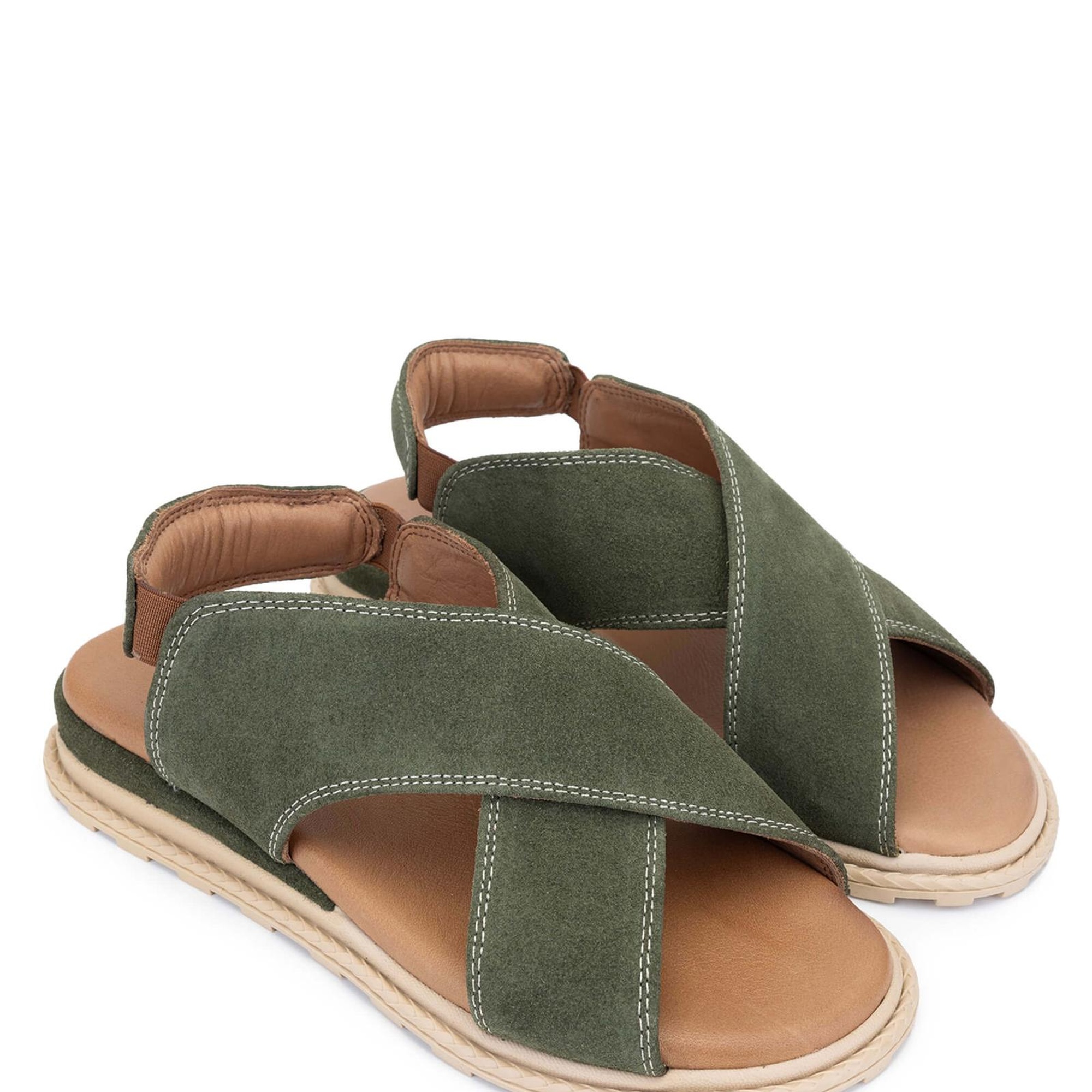 Tamer Tanca Kadın Vegan Haki Süet Düz Sandalet