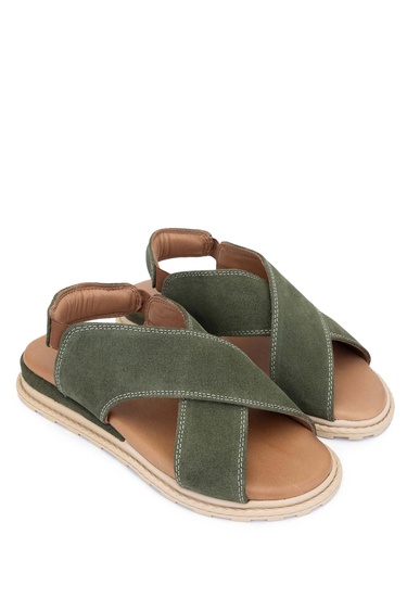  Tamer Tanca Kadın Vegan Haki Süet Düz Sandalet