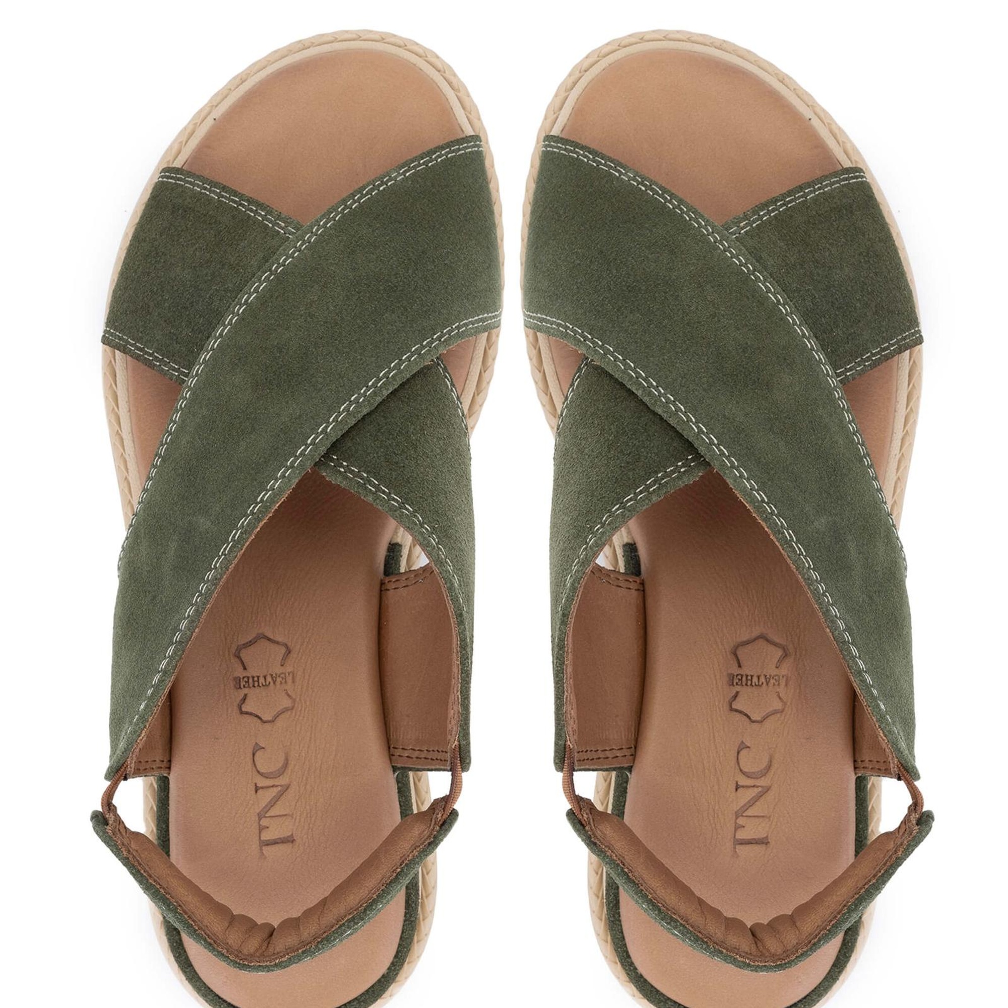 Tamer Tanca Kadın Vegan Haki Süet Düz Sandalet