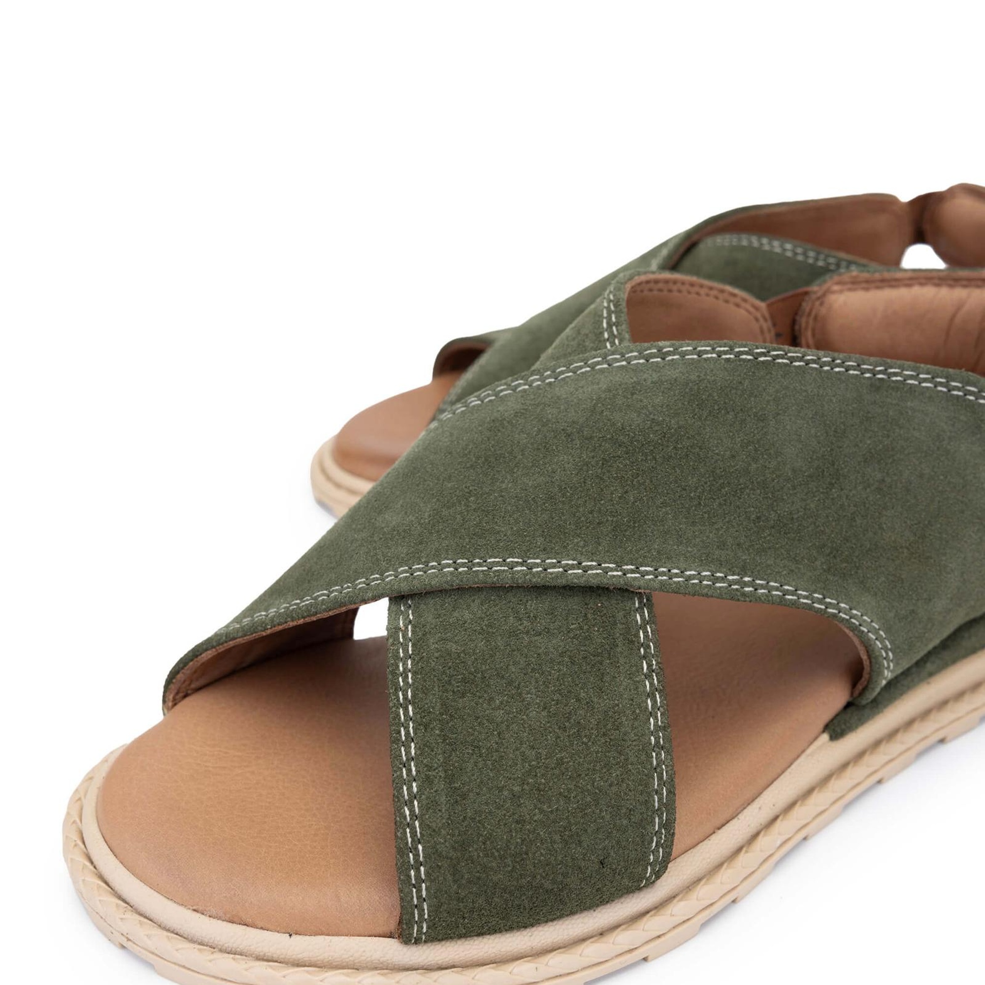 Tamer Tanca Kadın Vegan Haki Süet Düz Sandalet