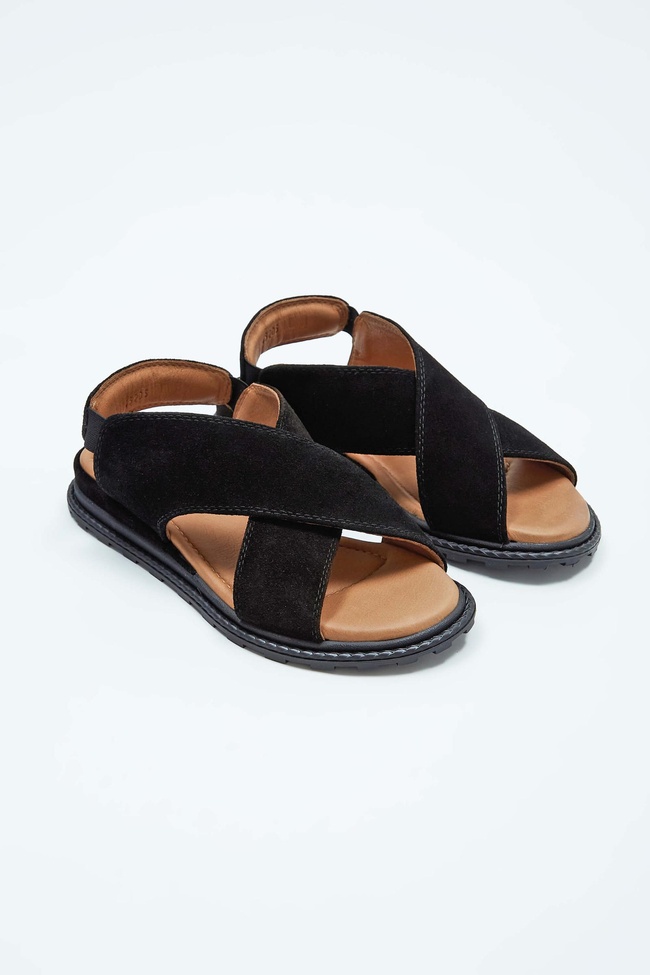  Tamer Tanca Kadın Vegan Siyah Süet Düz Sandalet