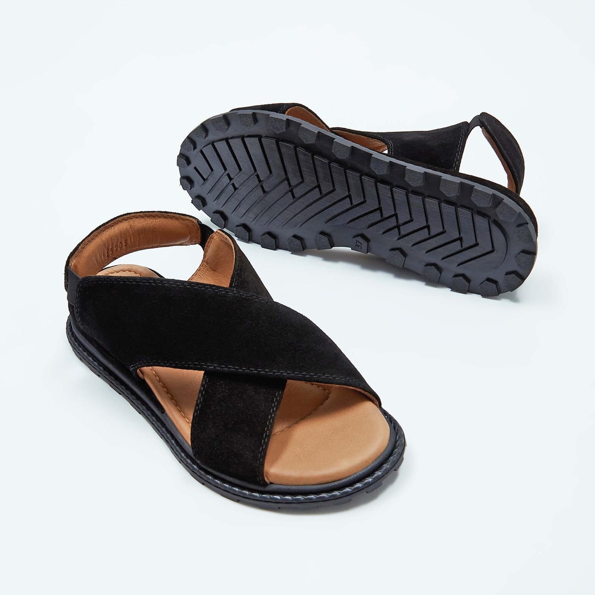 Tamer Tanca Kadın Vegan Siyah Süet Düz Sandalet