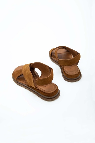  Tamer Tanca Kadın Vegan Taba Süet Düz Sandalet