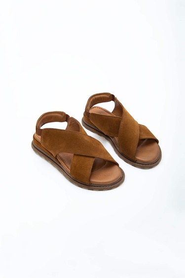  Tamer Tanca Kadın Vegan Taba Süet Düz Sandalet