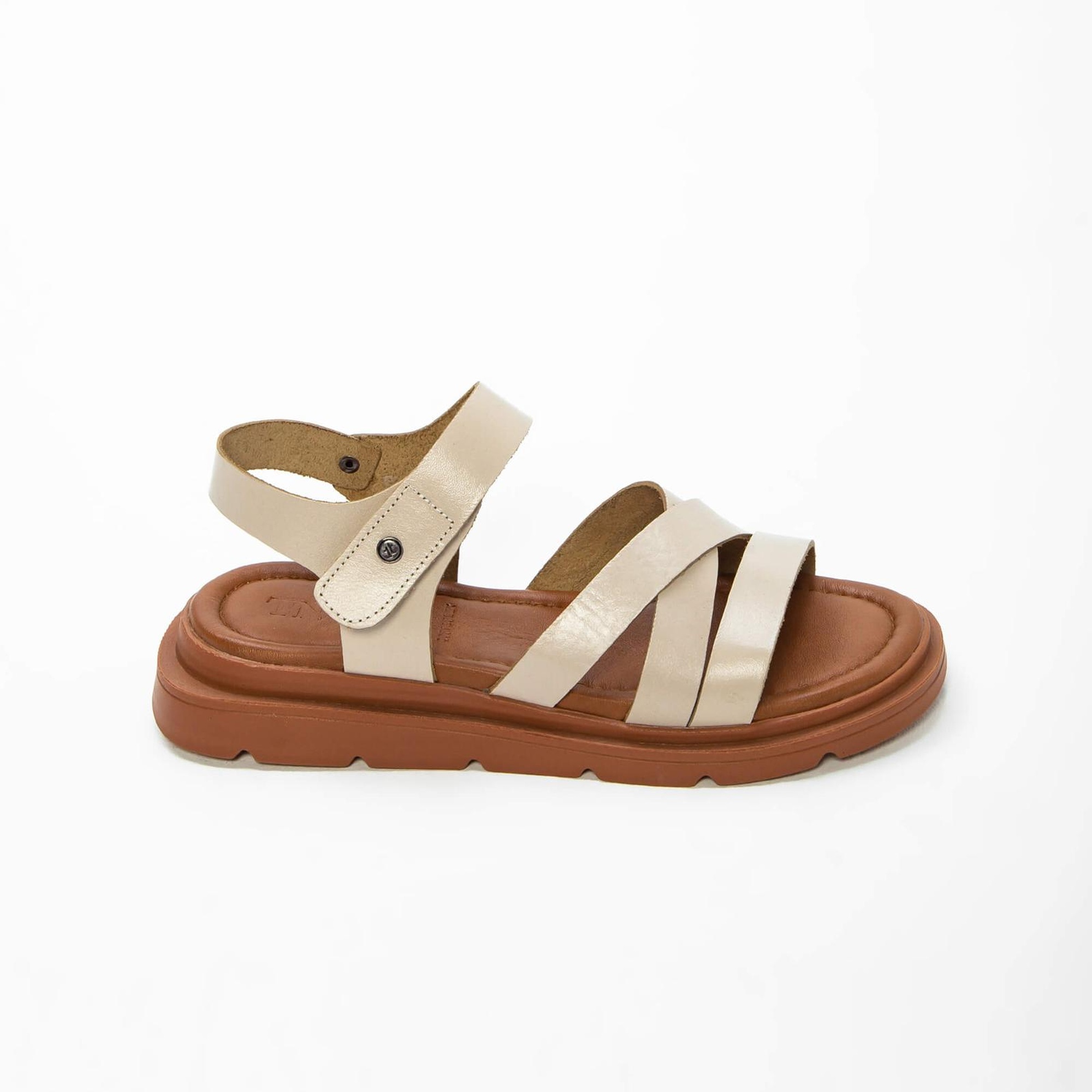 Tamer Tanca Kadın Hakiki Deri Bej Düz Sandalet