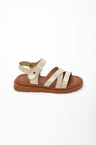  Tamer Tanca Kadın Hakiki Deri Bej Düz Sandalet