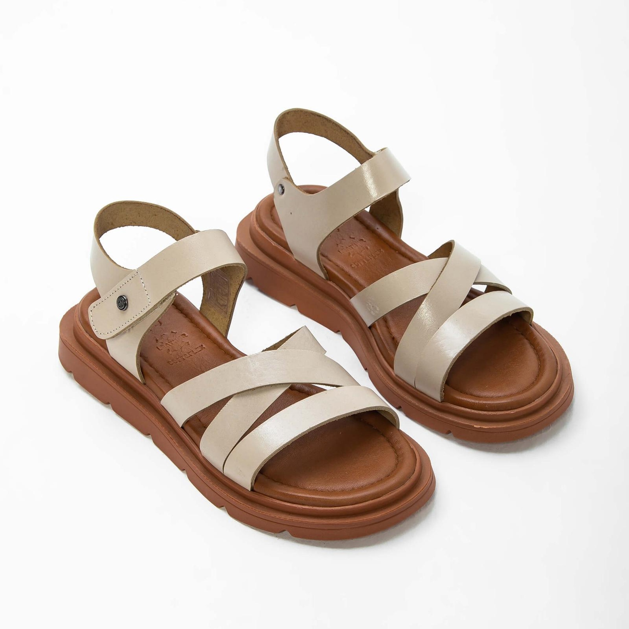 Tamer Tanca Kadın Hakiki Deri Bej Düz Sandalet