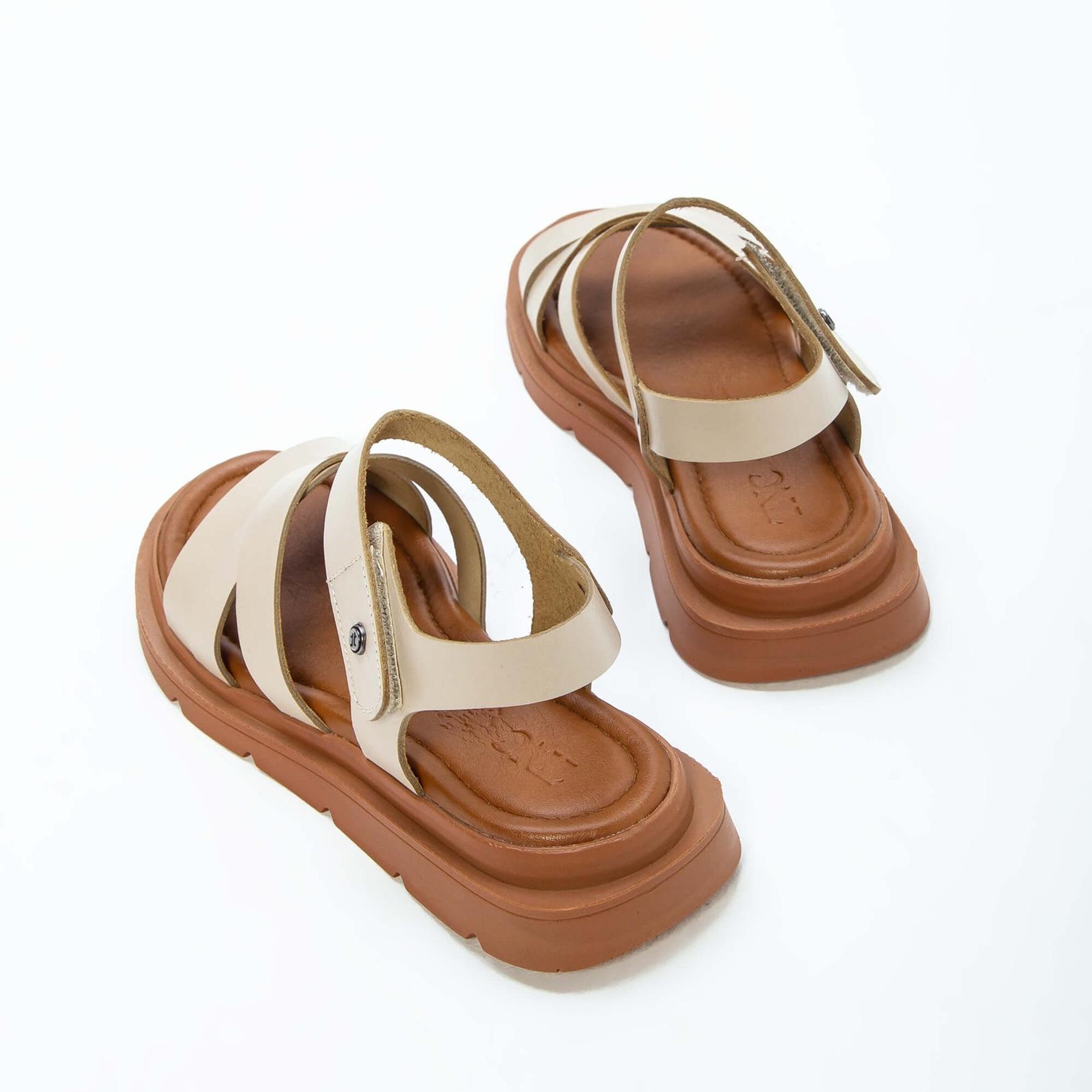 Tamer Tanca Kadın Hakiki Deri Bej Düz Sandalet