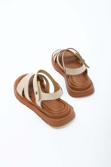  Tamer Tanca Kadın Hakiki Deri Bej Düz Sandalet