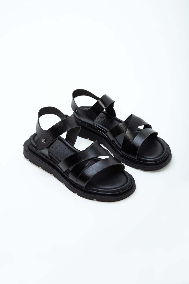  Tamer Tanca Kadın Hakiki Deri Siyah Düz Sandalet