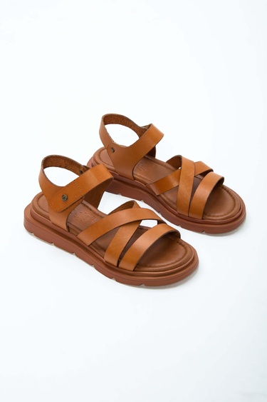  Tamer Tanca Kadın Hakiki Deri Taba Düz Sandalet