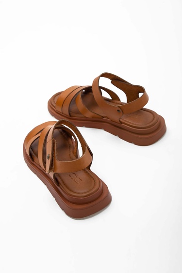  Tamer Tanca Kadın Hakiki Deri Taba Düz Sandalet