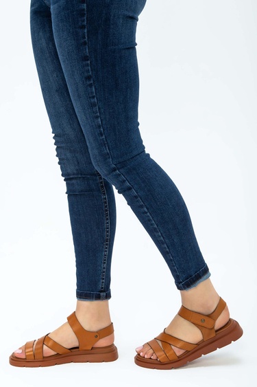  Tamer Tanca Kadın Hakiki Deri Taba Düz Sandalet