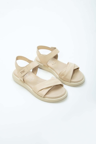  Tamer Tanca Kadın Hakiki Deri Bej Düz Sandalet