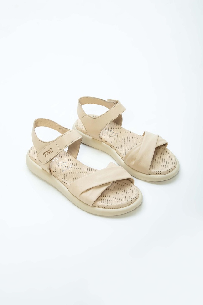  Tamer Tanca Kadın Hakiki Deri Bej Düz Sandalet