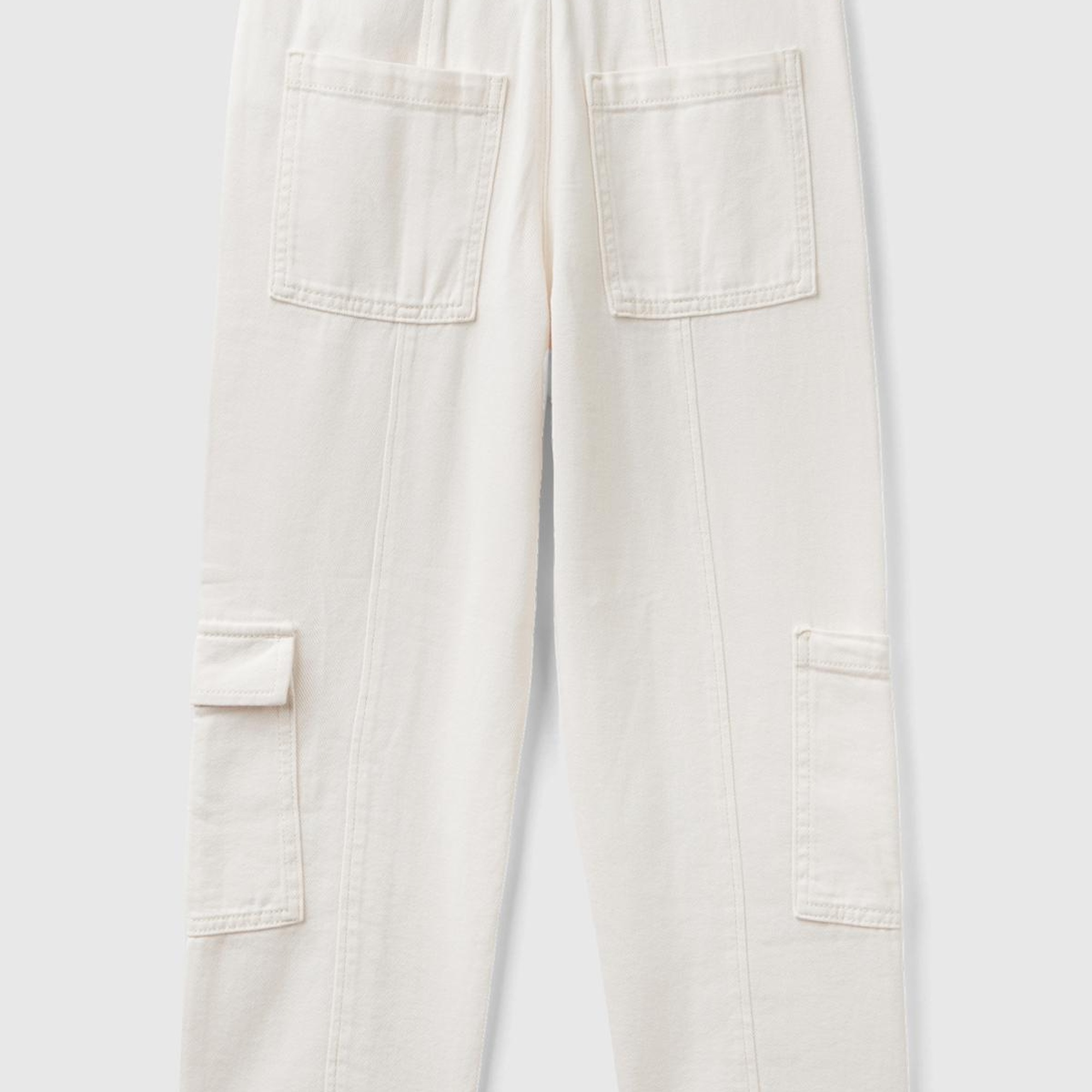 Kız Çocuk Krem Büyük Yama Cepli Kargo Pantolon