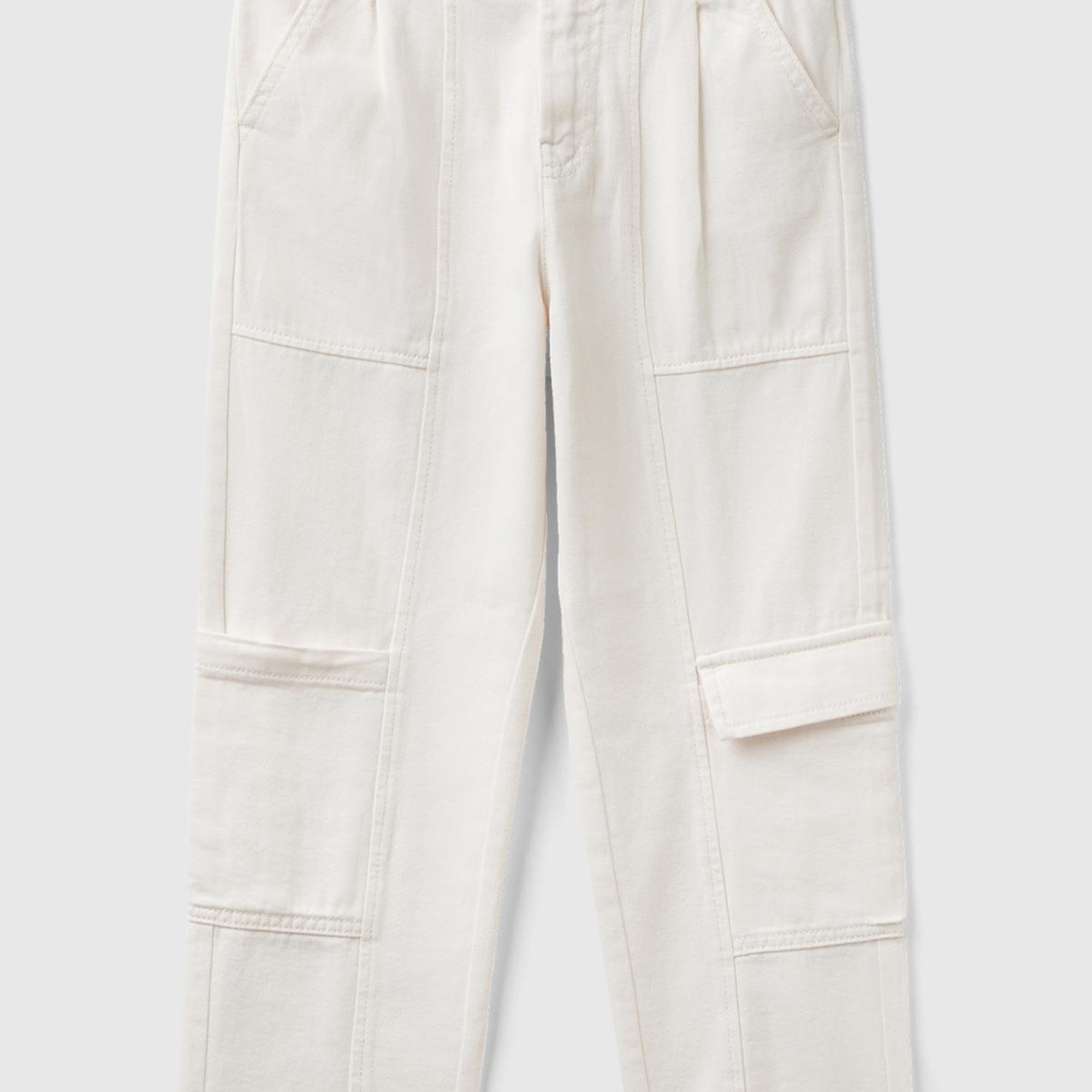 Kız Çocuk Krem Büyük Yama Cepli Kargo Pantolon