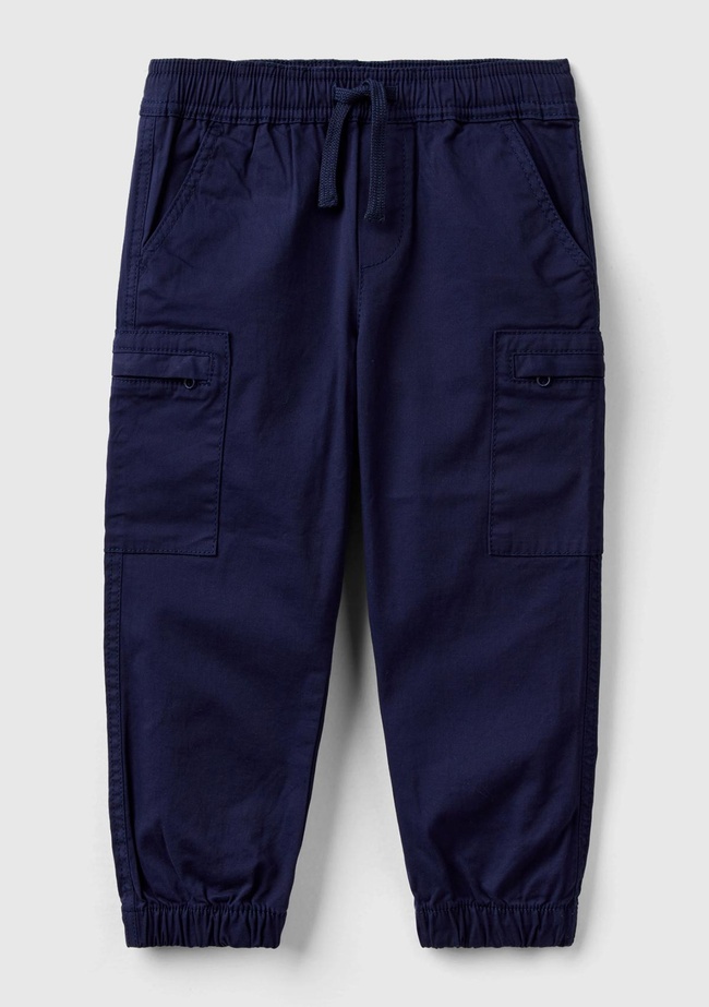  Erkek Çocuk Lacivert Yama Cepli Beli Büzgülü İpli Gabardin Pantolon