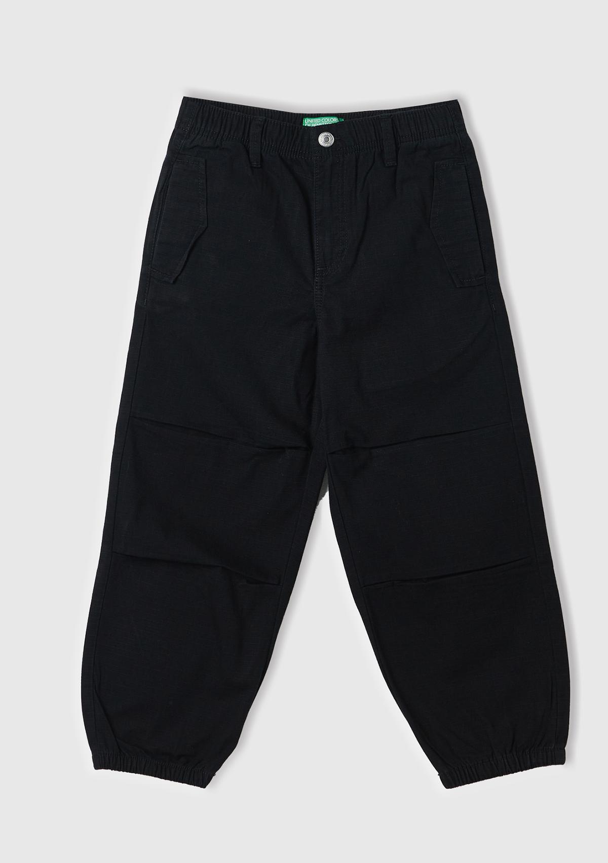  Erkek Çocuk Siyah Gadget Detaylı Paça Beli Büzgülü Pantolon