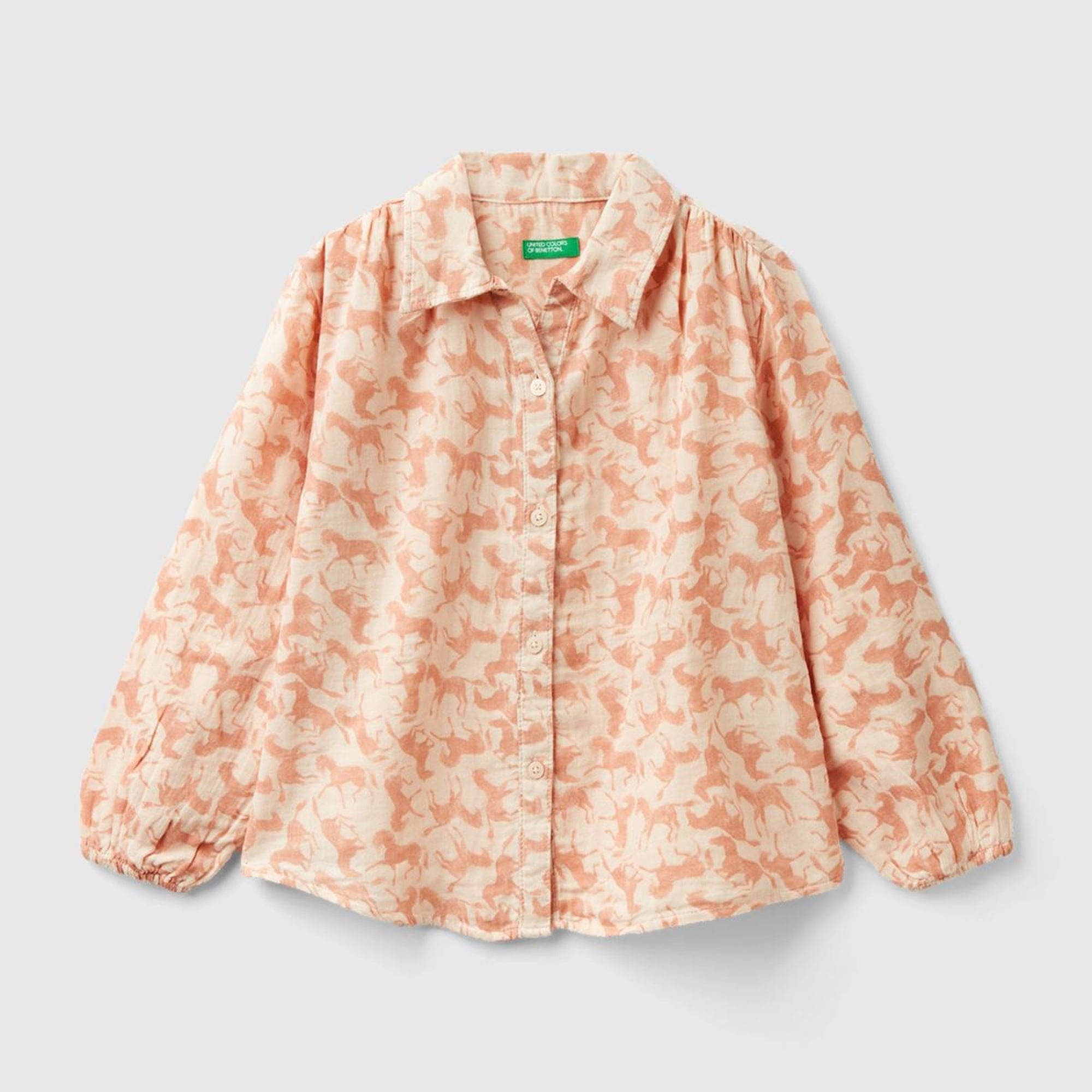 Kız Çocuk Açık Pembe Düğme Kapamalı Tamamı Desenli Uzun Kollu Gömlek