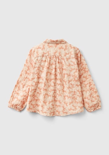  Kız Çocuk Açık Pembe Düğme Kapamalı Tamamı Desenli Uzun Kollu Gömlek