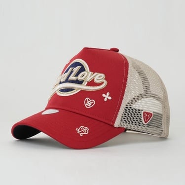  RustandRich Kadın Erkek Kırmızı Trucker Şapka-Hard Collection-Hard Love