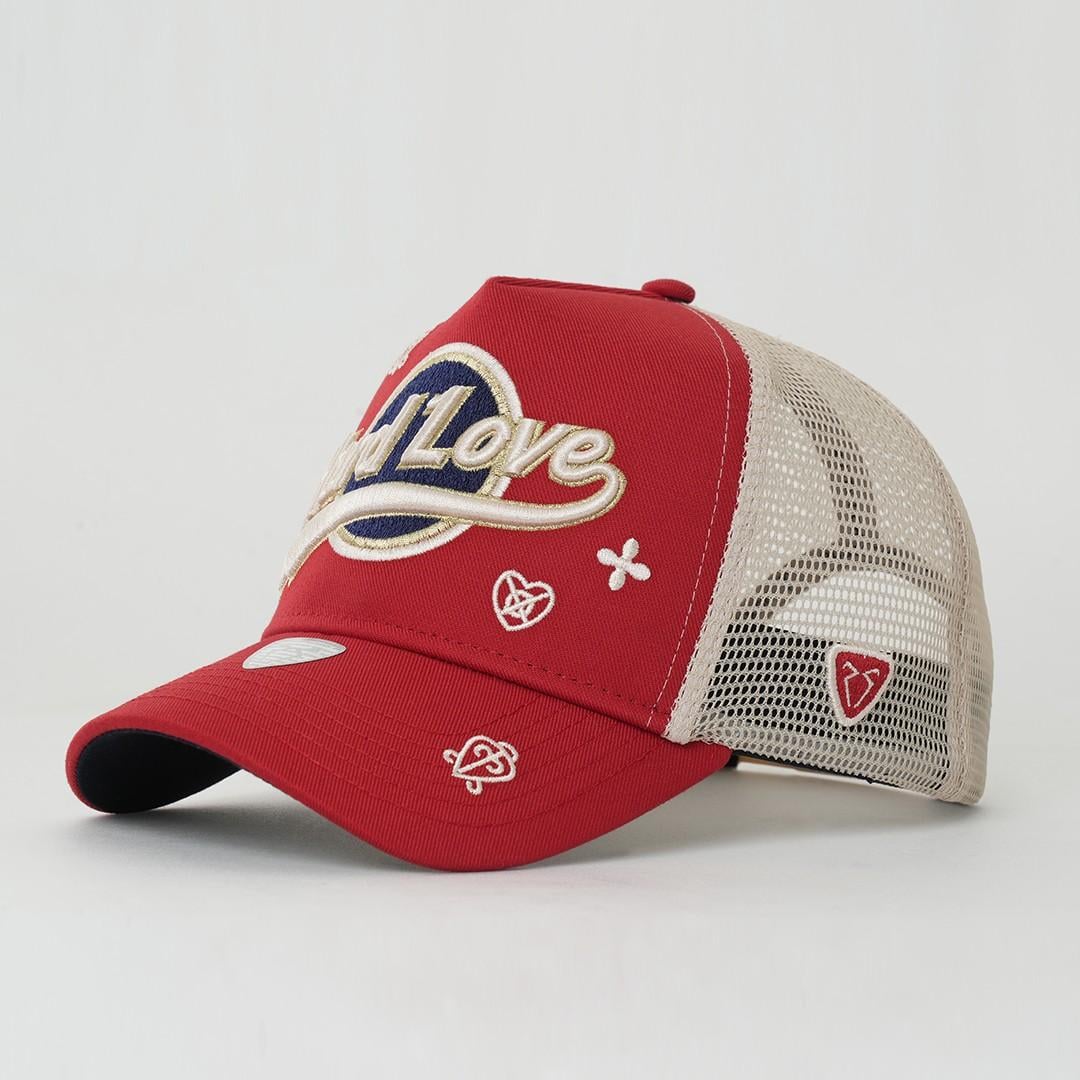  RustandRich Kadın Erkek Kırmızı Trucker Şapka-Hard Collection-Hard Love