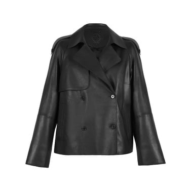  Amadika Siyah Kadın Deri Trençkot