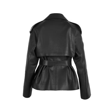  Amadika Siyah Kadın Deri Trençkot