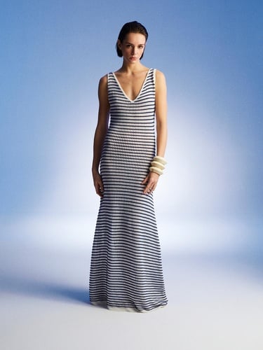  Çizgili Uzun Elbise