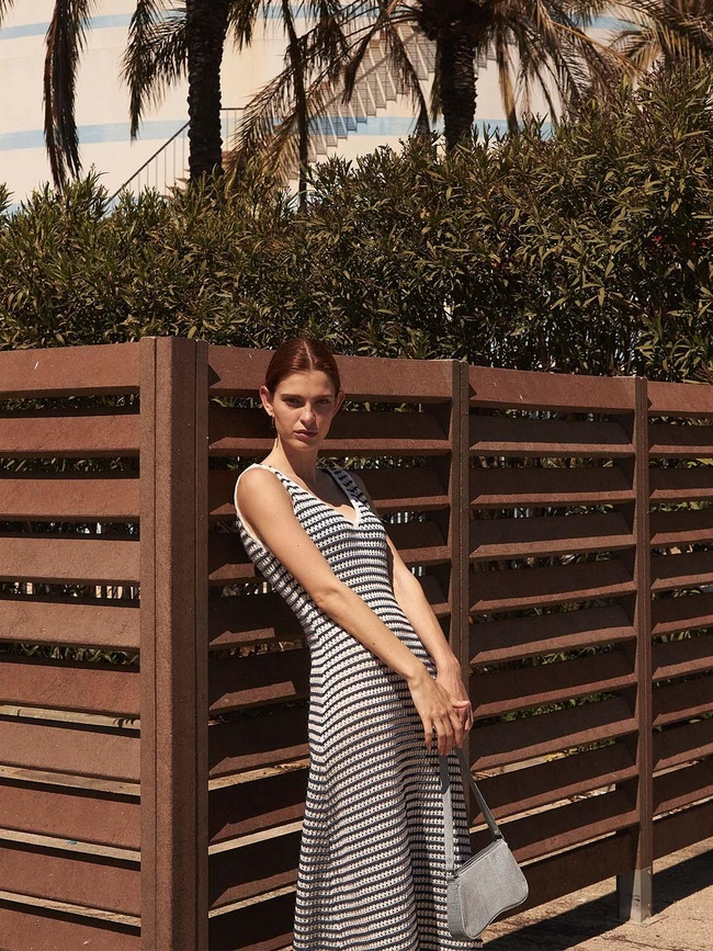  Çizgili Uzun Elbise