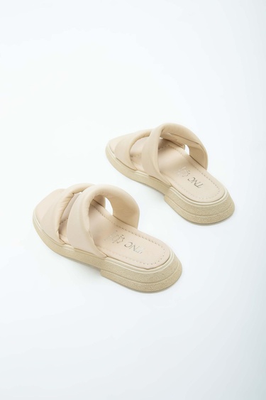  Tamer Tanca Kadın Hakiki Deri Bej Düz Terlik