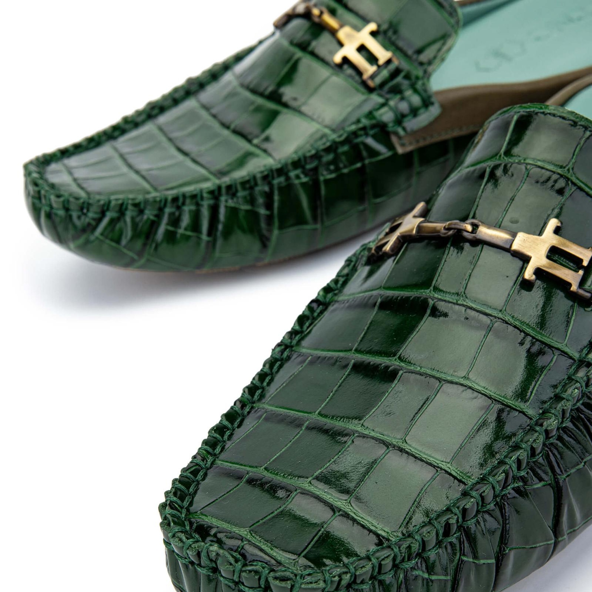 Tamer Tanca Erkek Hakiki Deri Yeşil Kroko Terlik