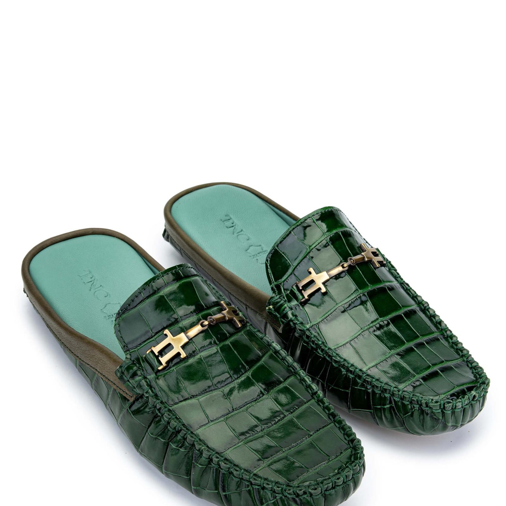 Tamer Tanca Erkek Hakiki Deri Yeşil Kroko Terlik