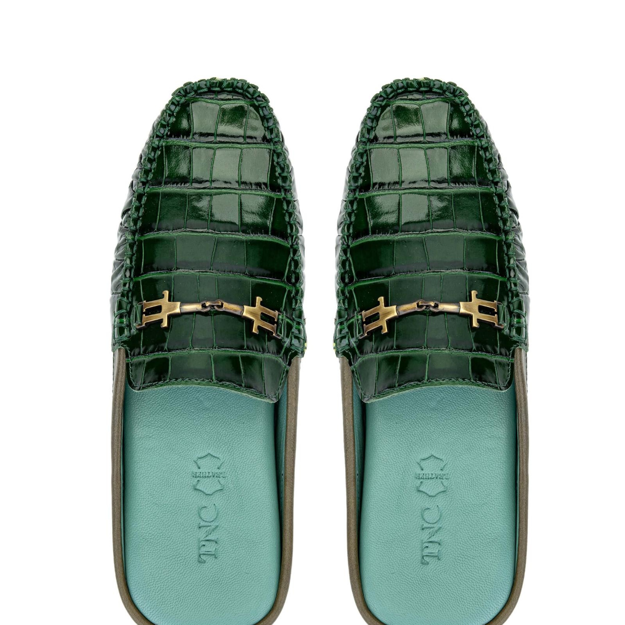 Tamer Tanca Erkek Hakiki Deri Yeşil Kroko Terlik