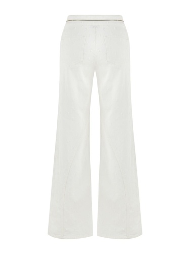  Belde Fermuar Detaylı Geniş Paça Pantolon