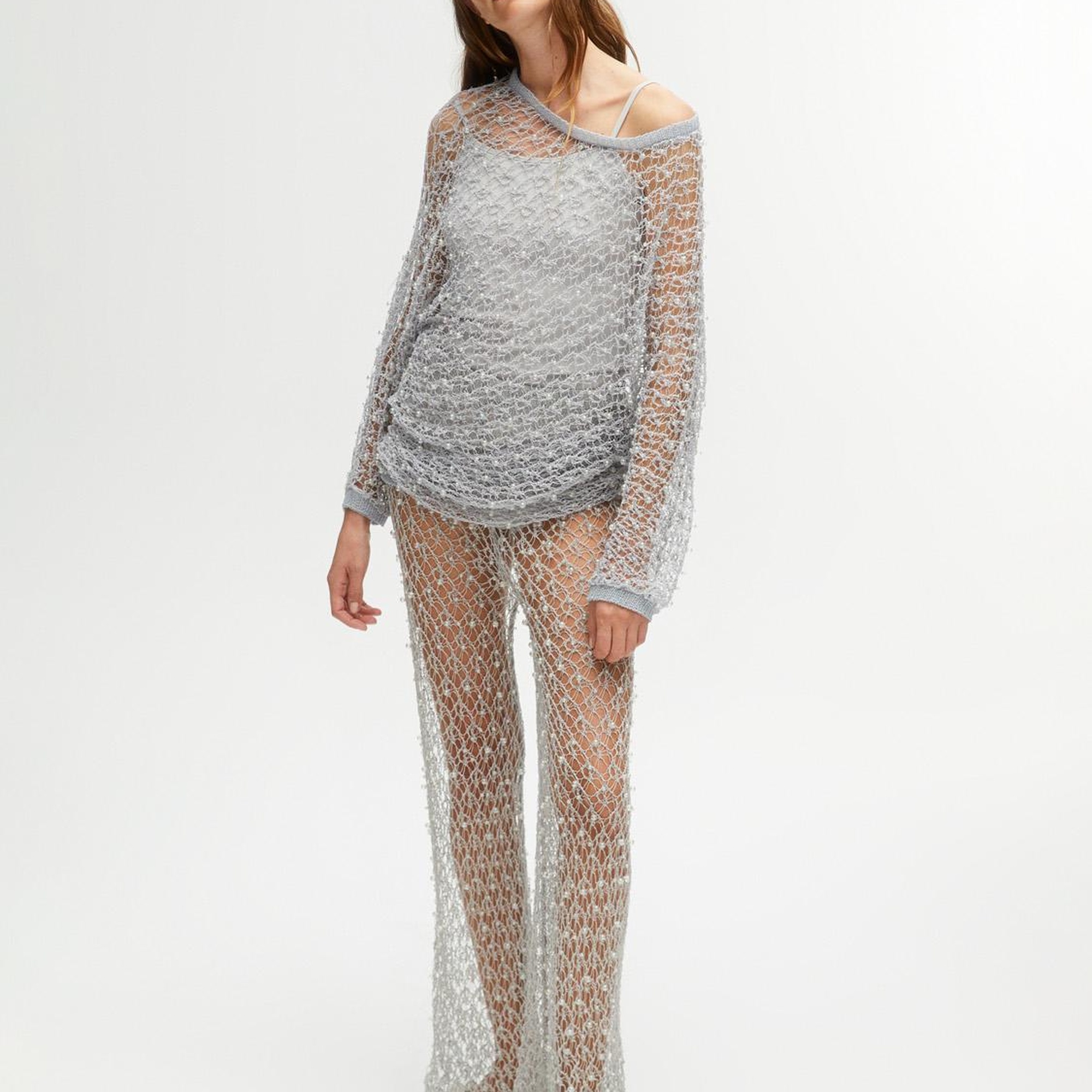 Parıltı İplikli File Pantolon