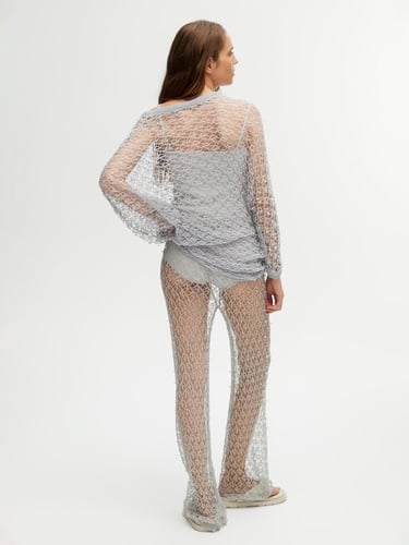  Parıltı İplikli File Pantolon