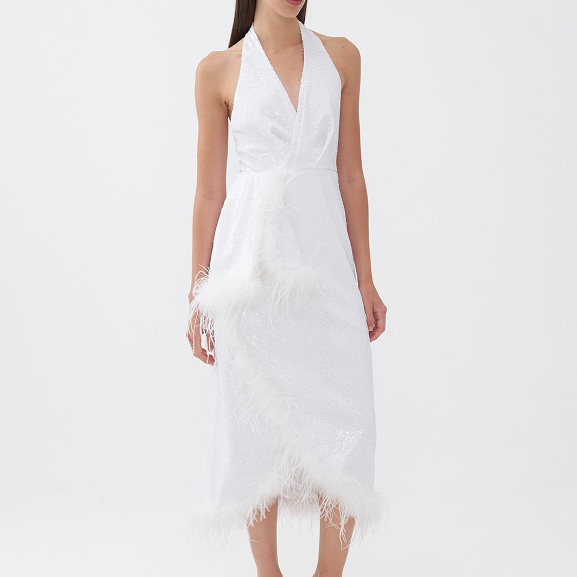 Payetli Otriş Tüy Detaylı Elbise