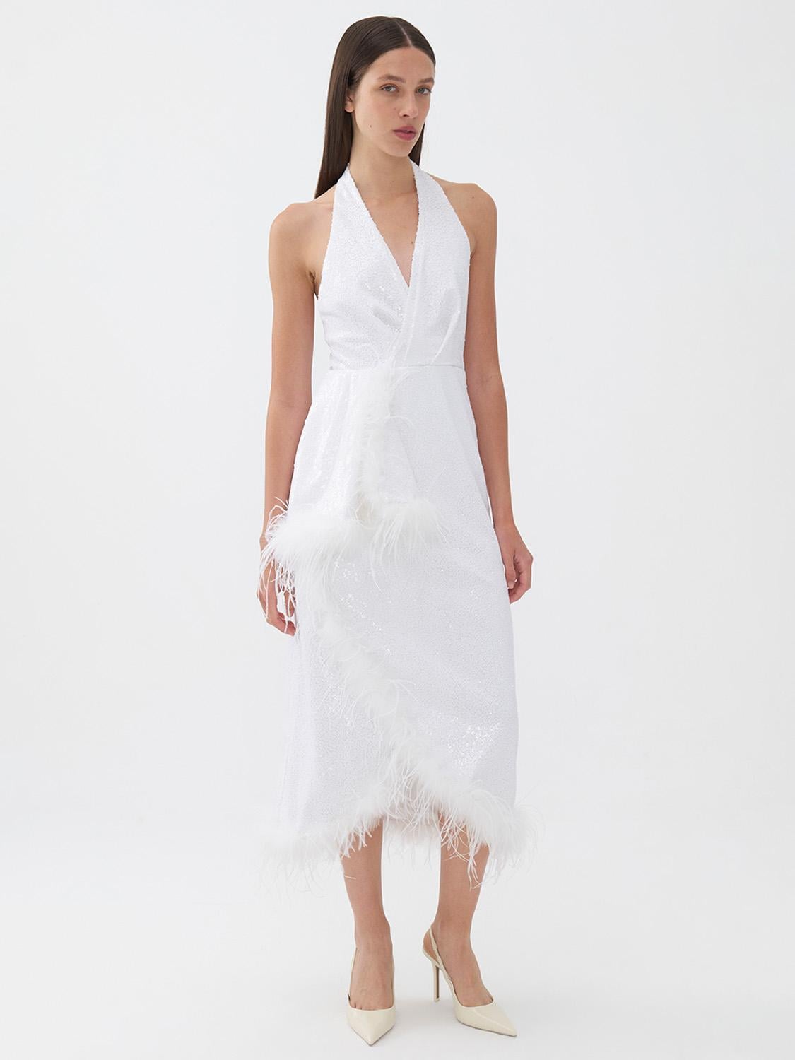  Payetli Otriş Tüy Detaylı Elbise