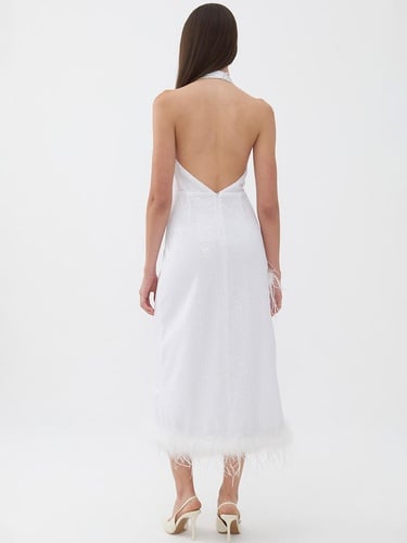  Payetli Otriş Tüy Detaylı Elbise